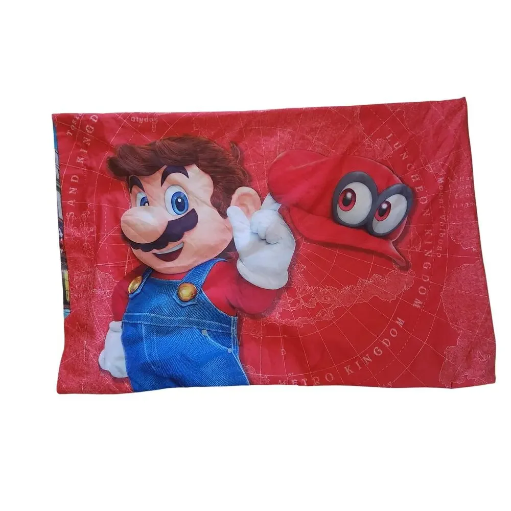 Super Mario Brothers Full Flat Sheet & reversible Oversized Pillow Case